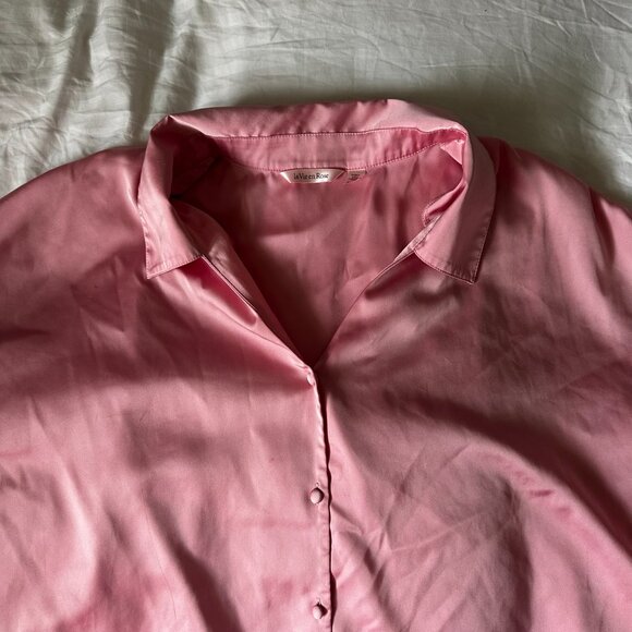 PJ SET - La Vie en Rose Satin Crop Button-Down Shirt and Satin Shorts Candy Pink - Picture 3 of 11